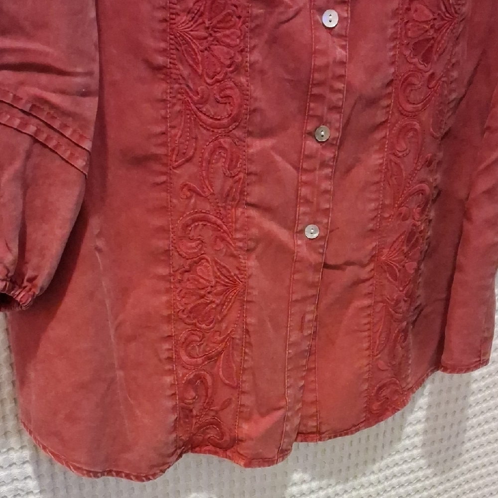 Ruby Rd. Rust Artisan Embroidered Button-Up Blous… - image 5